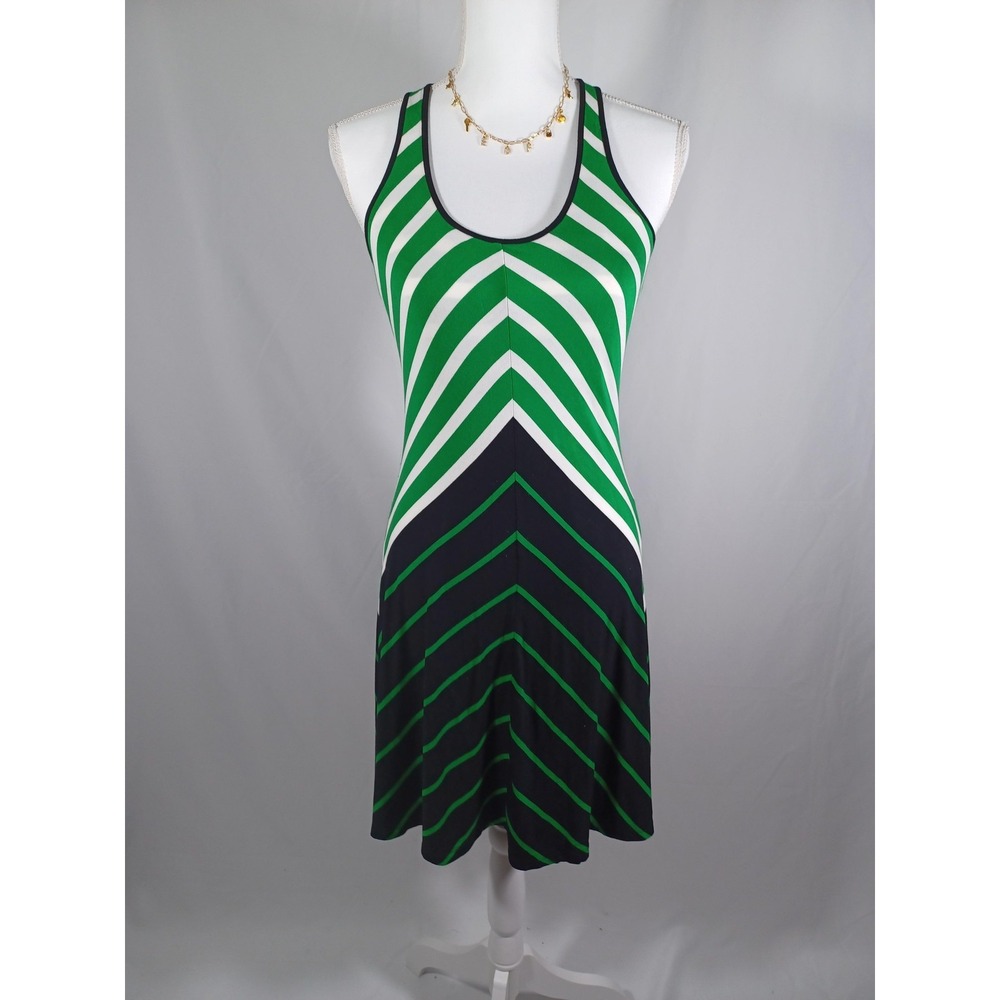 Calvin Klein Dress Womens Small Green Striped Sleeveless Midi Tank Racerback